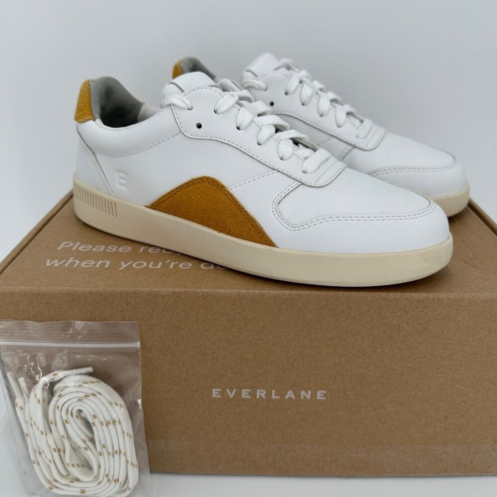 Everlane ReLeather® Court Sneaker size 5.5 Women's Lace-up Shoes White/Mustard